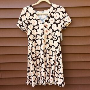 NWT SO Floral Faux Wrap Ruffle Hem Dress Black Size L